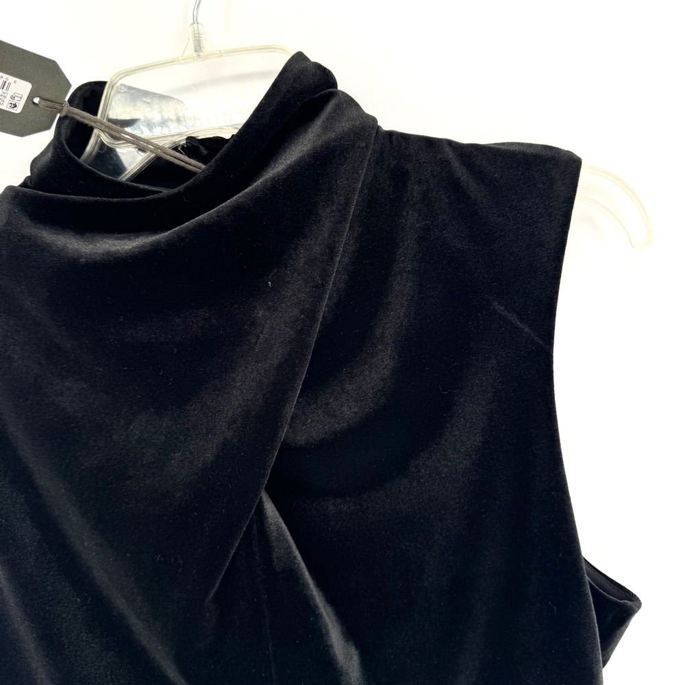 NWT All Saints Tia Velvet Sleeveless Mock Neck Top Black Size 10 Minimalist Goth - Picture 6 of 13